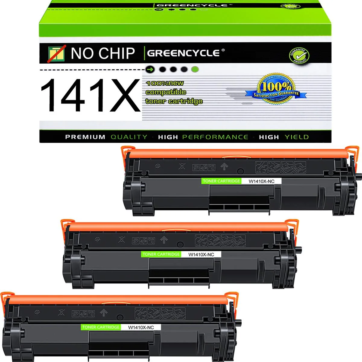 GREENCYCLE GREENCYCLE 141X No Chip Black Toner Cartridge 3 Pack 2000 Pages — product photo