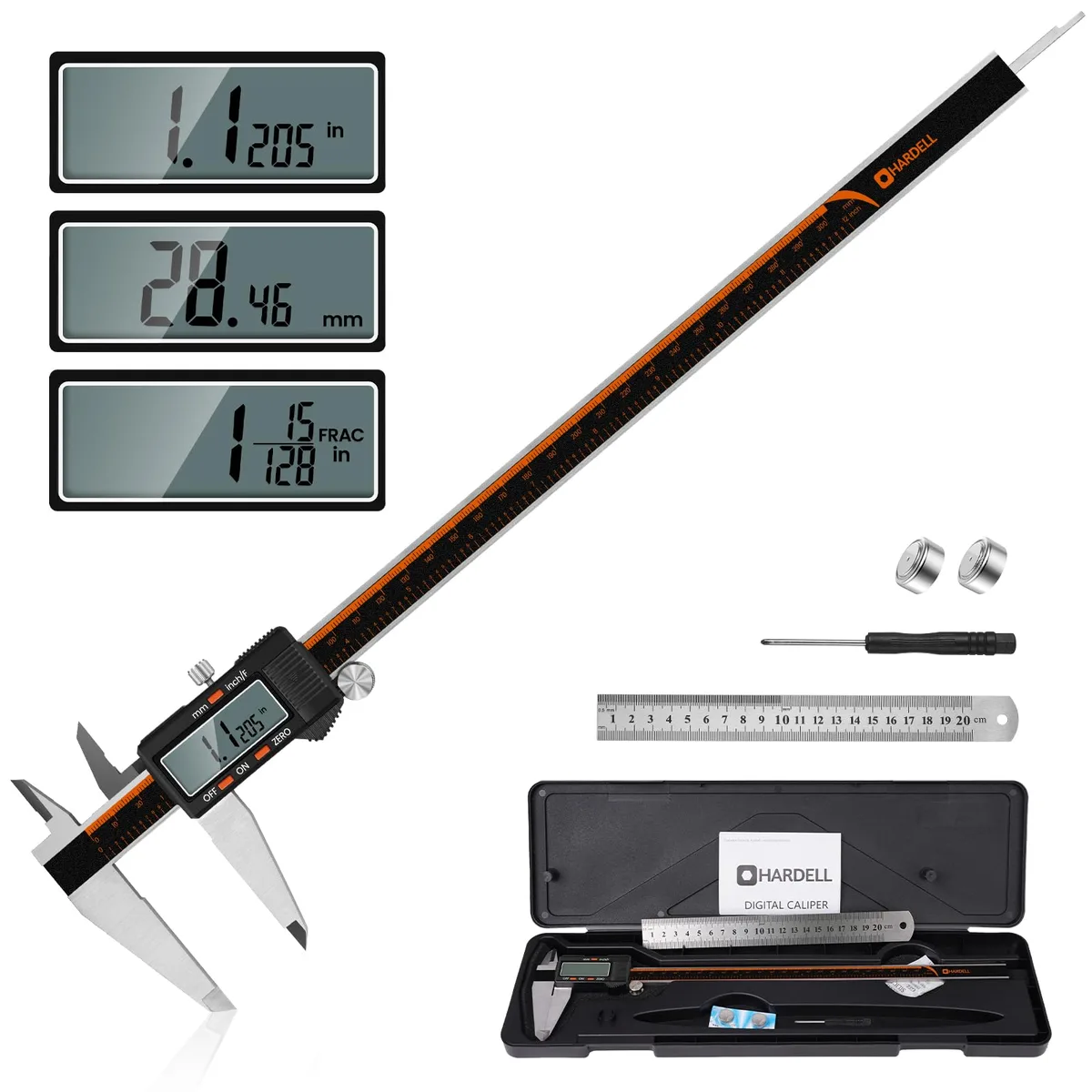  HARDELL Digital Caliper 12 Inch Stainless Steel Orange — product photo