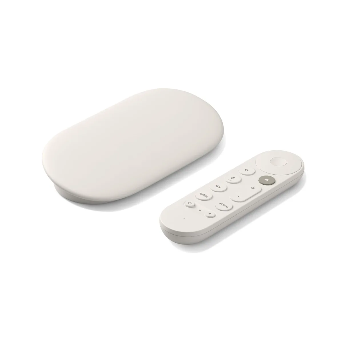 Small white oval streaming device with matte porcelain finish