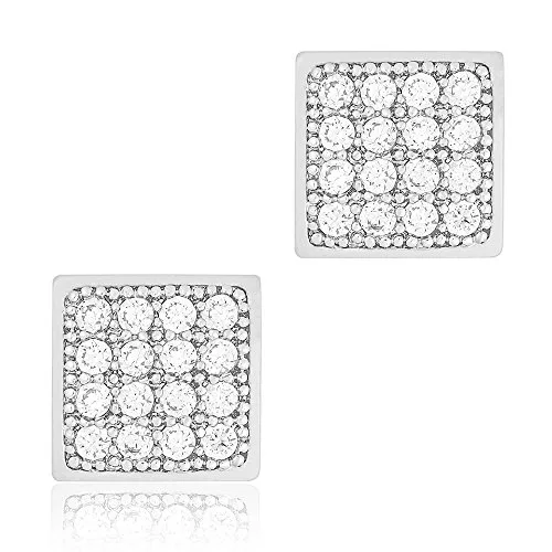 ORROUS &amp; CO ORROUS &amp; CO Legacy Collection 18K White Gold Plated Cubic Zirconia Square Stud Earrings 16 Stones 6.8mm — product photo