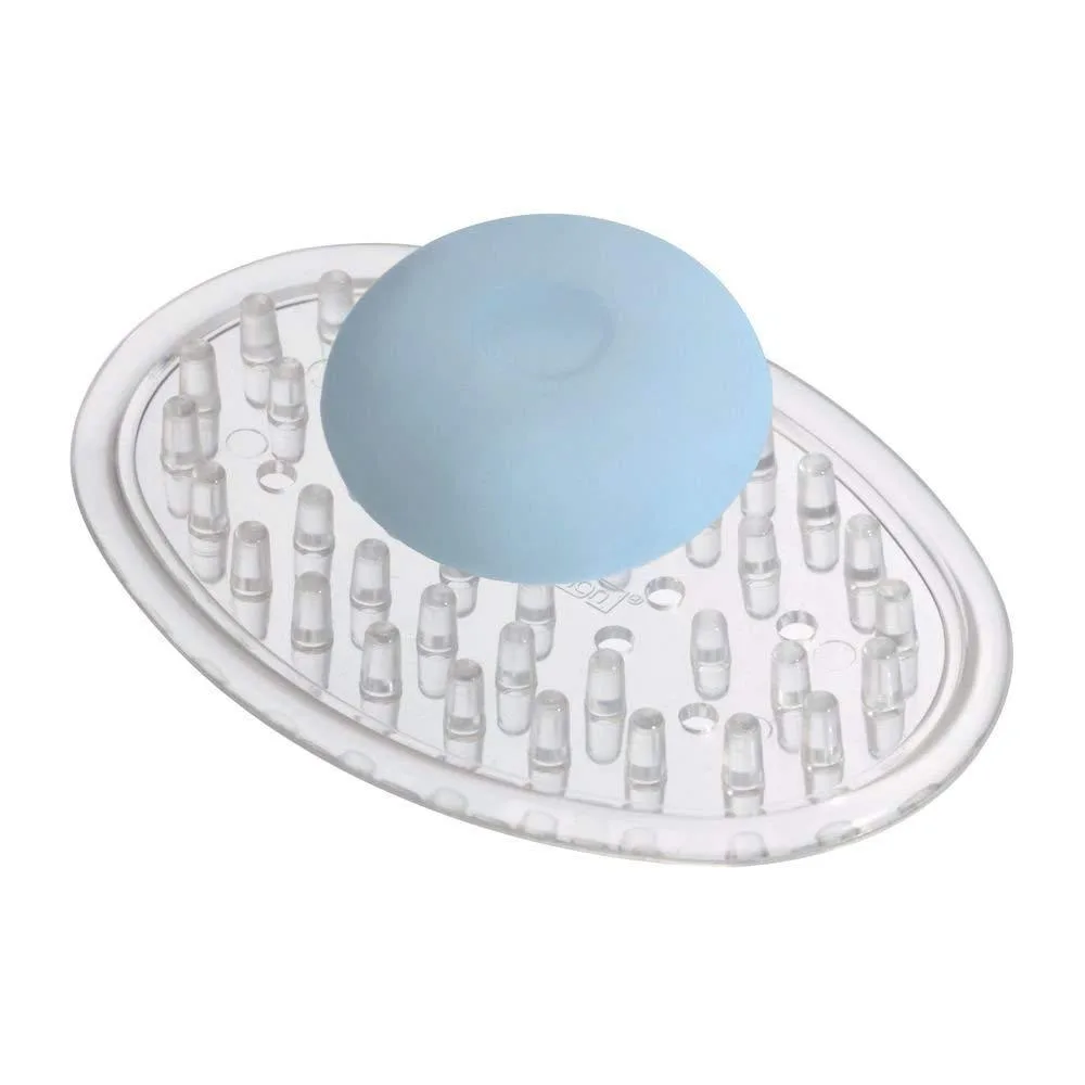 Clear plastic soap saver tray with raised bumps and textured base, 0.75 by 3.25 by 4.75 inches