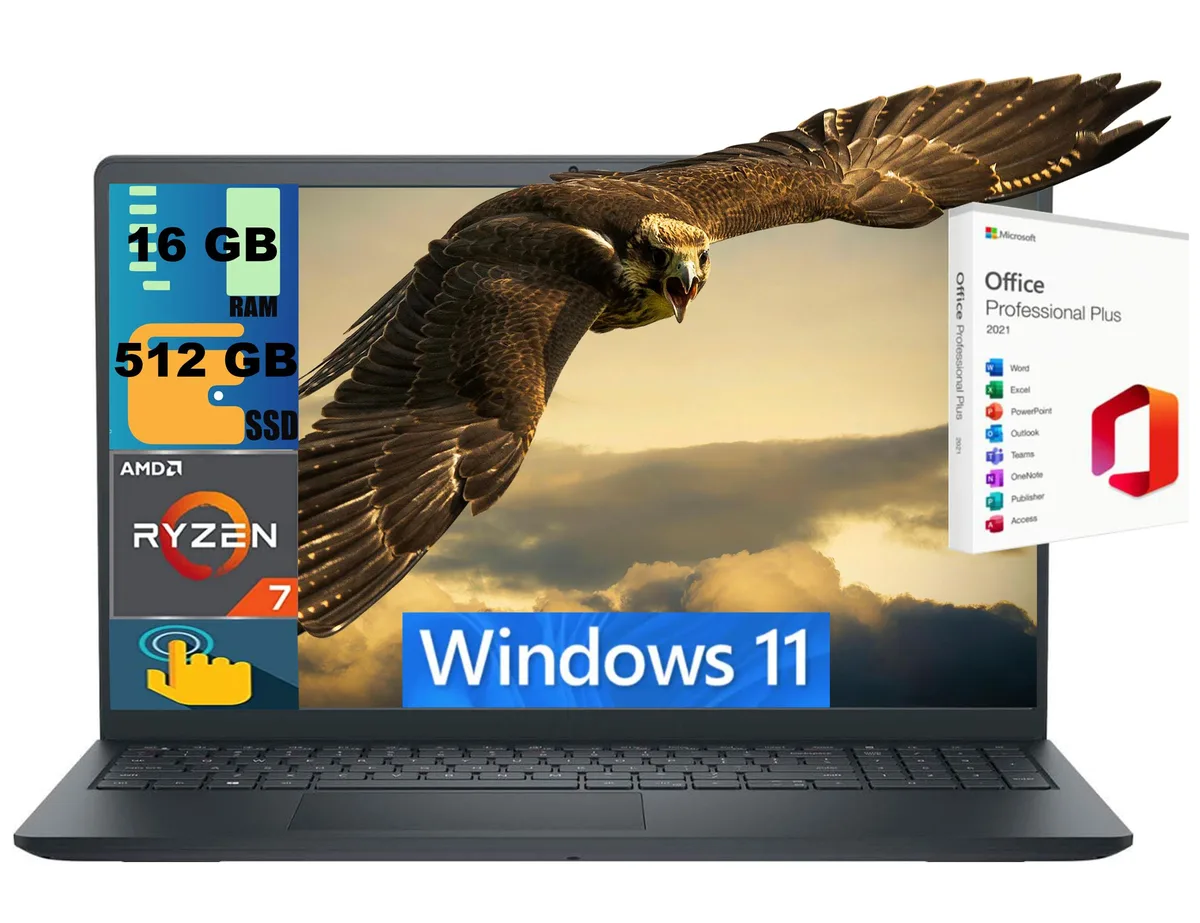 DELL DELL Inspiron 15 laptop Ryzen 7 7730U 16GB 512GB 15.6" FHD touchscreen — product photo