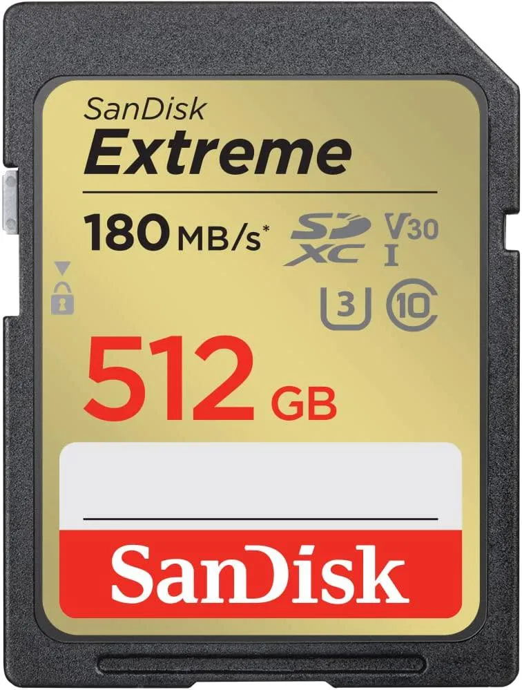 SanDisk SanDisk Extreme 512GB SDXC UHS-I U3 V30 180MB/s SDSDXVV-512G-GNCIN memory card — product photo