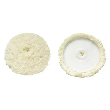 White wool polishing pad with curved edge and hook-and-loop backing