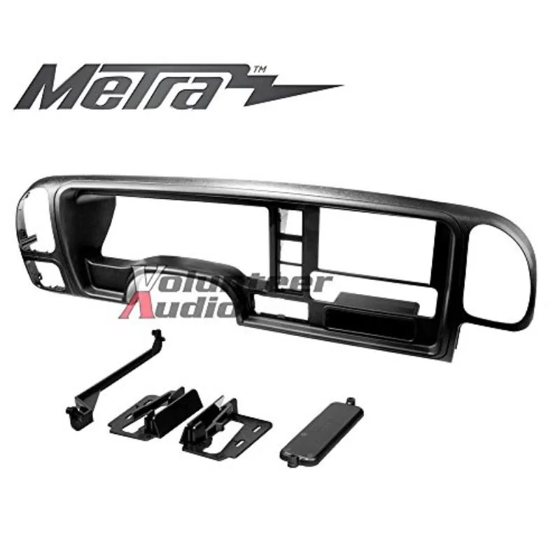 Black textured Double DIN dash kit panel with brackets and pocket