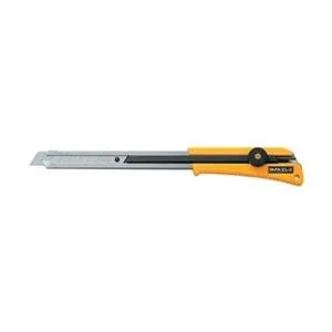 Yellow and black contoured plastic utility knife with textured grip and 18 mm snap-off blade