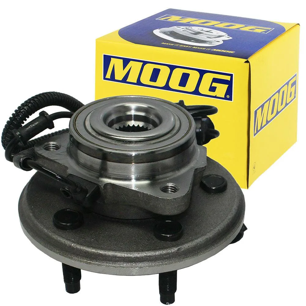 Black metal front wheel bearing hub with five lug holes and ABS sensor ring
