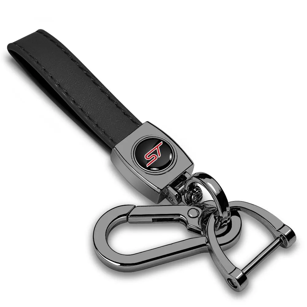 iPick Image, LLC iPick Image, LLC Ford ST Logo Black Leather Loop-Strap Dark Gunmetal Hook Key Chain car electronics accessory — product photo