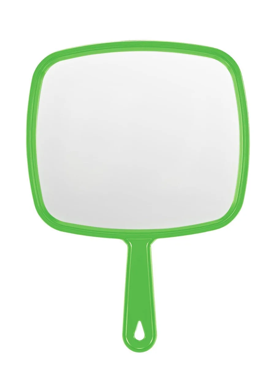 Green ABS handheld mirror, square 12.4 by 9 inches, smooth handle