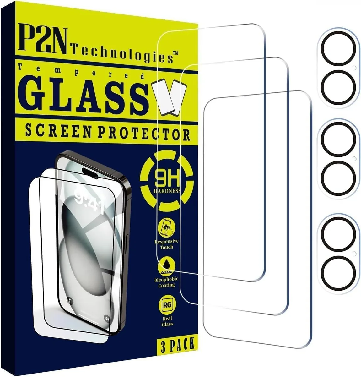  P2N Technologies Screen &amp; Camera Lens Protector for iPhone 16 6.1 inch 3+3 Pack — product photo