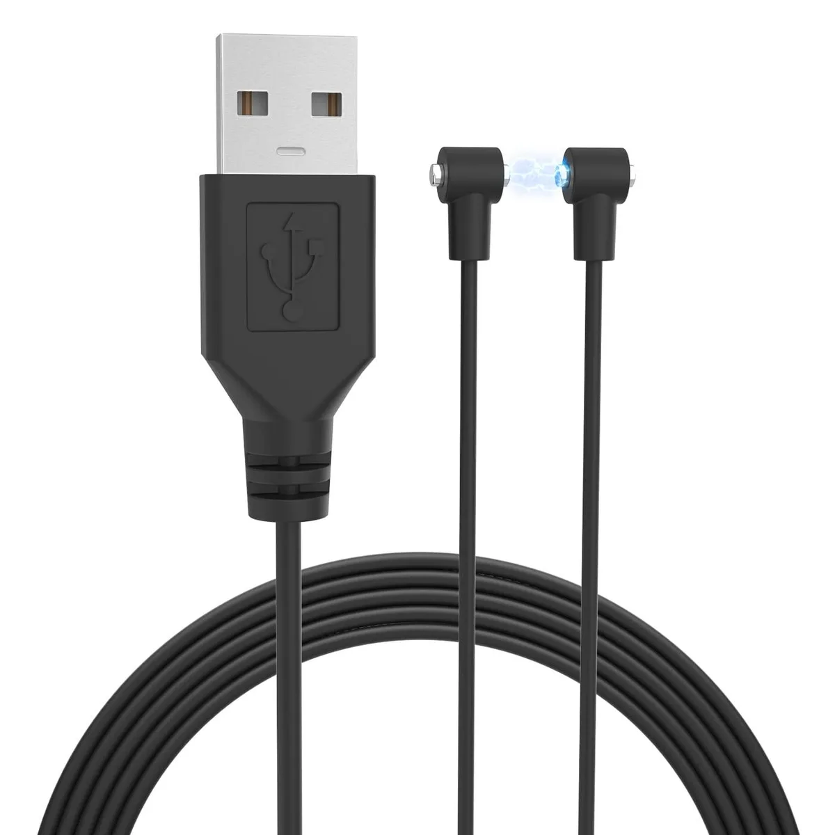 Black magnetic USB charging cable 2.8 ft with dual flexible connectors and USB-A plug