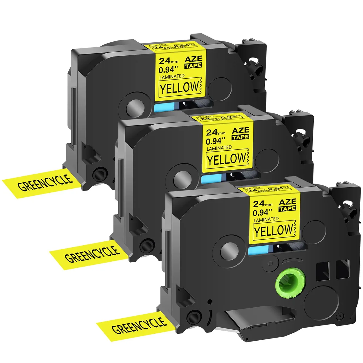 GREENCYCLE GREENCYCLE AZE-651 24mm Black on Yellow Label 3 Pack — product photo