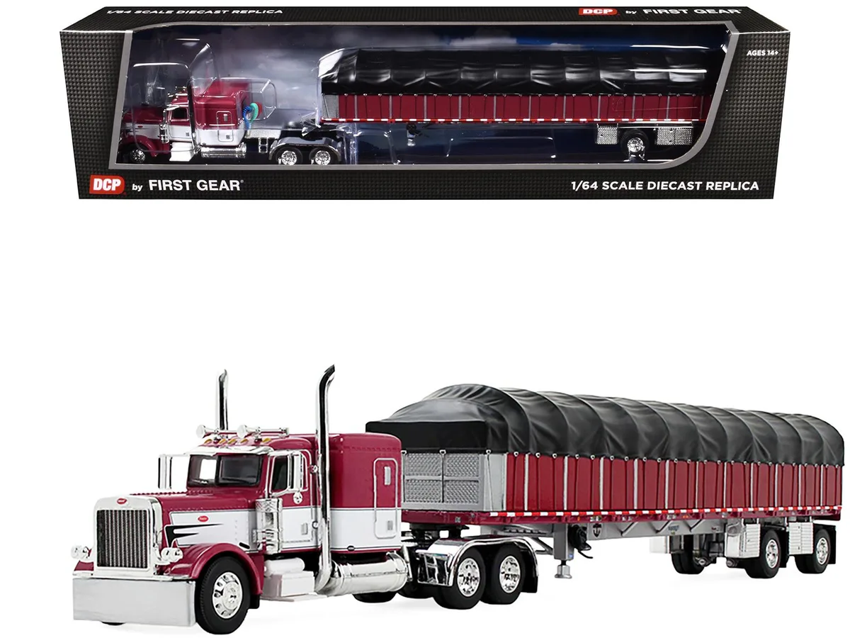 First Gear First Gear Peterbilt 389 63" Sleeper &amp; 53 Wilson Flatbed Maroon White 1/64 Die Cast — product photo