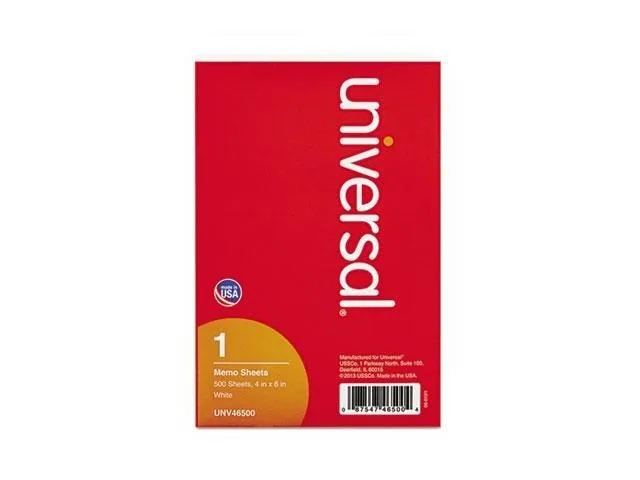 Stack of 500 white memo sheets UNV46500
