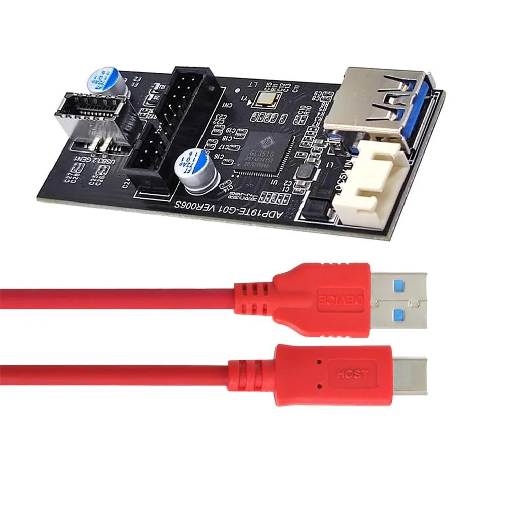 LORDWORLD LORDWORLD Type-C &amp; 19/20Pin to Dual USB 3.0 20Pin &amp; Type-E Adapter Splitter 5Gbps — product photo