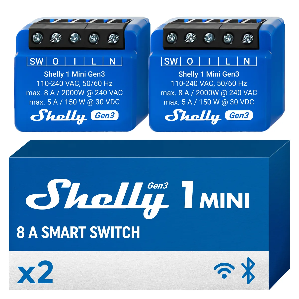 Shelly Shelly 1 Mini Gen3 1ch 8A Relay 2 pack — product photo
