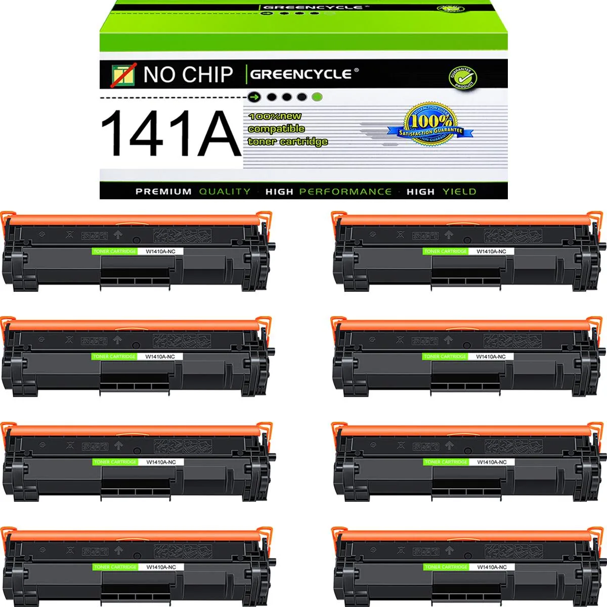 GREENCYCLE GREENCYCLE W1410A-NC Black Toner Cartridge 8-Pack No Chip 1000 Pages — product photo