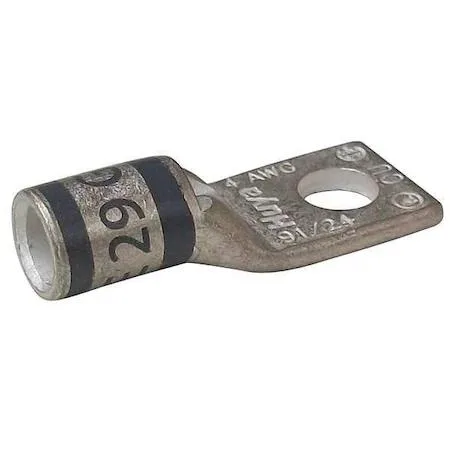 Copper compression lug, short barrel, single 3/8 inch stud hole, gray color code