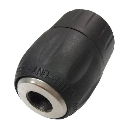 Silver metal keyless drill chuck with knurled grip sleeve