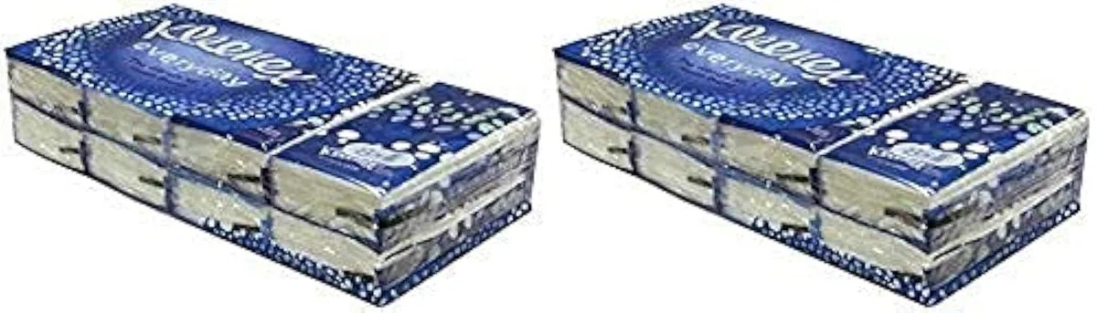 Two white plastic packs of Kleenex pocket tissues, 144 sheets total