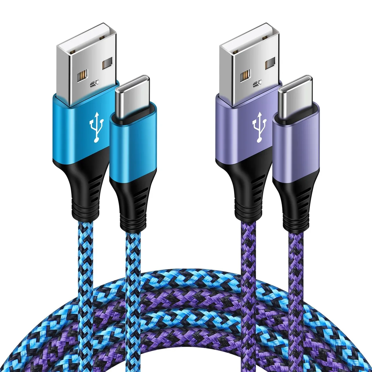  HopePow USB-A to USB-C cable 6 ft 2-pack blue purple 3.1A 480 Mbit/s — product photo
