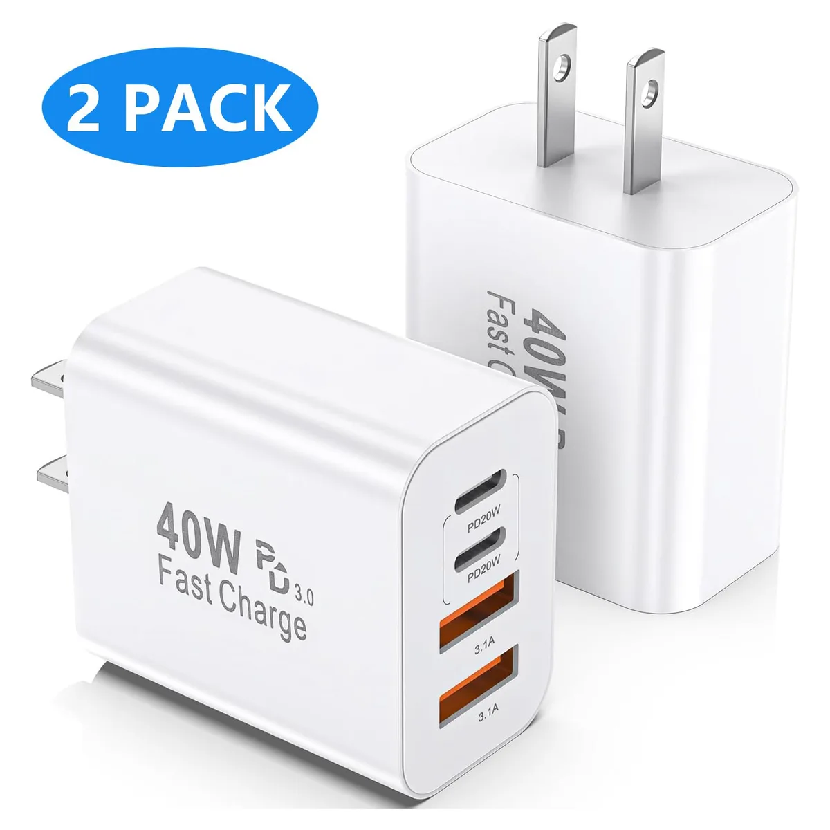 SMA SMA 40W 4-Port USB Charger 2-Pack White (2 USB-C PD 3.0 + 2 USB-A QC 4.0) — product photo
