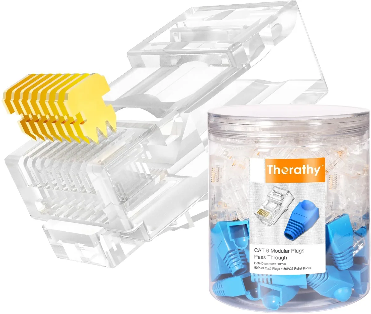 KEHIPI KEHIPI Cat 6 Pass Through RJ45 Connectors 50 Pack with Strain Relief Boots — product photo