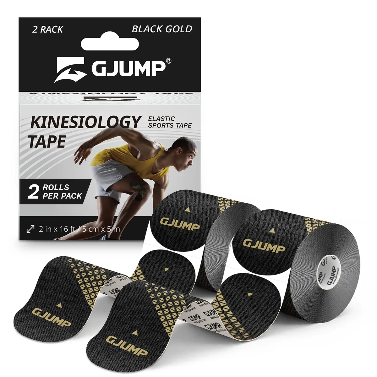 Two rolls of black precut kinesiology tape strips