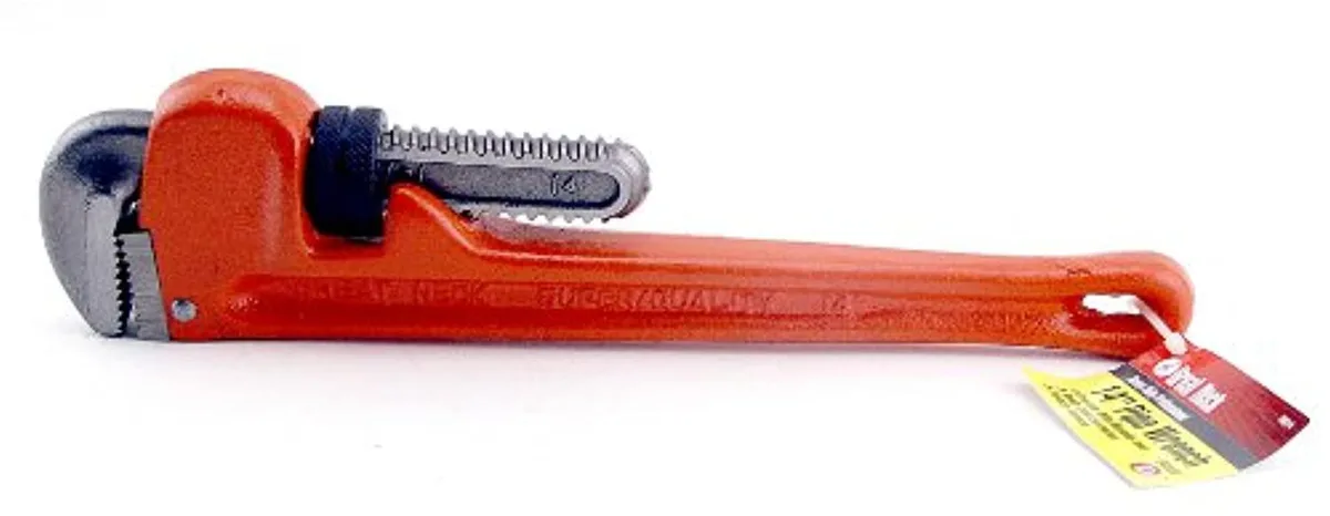 Silver 14 inch steel pipe wrench with adjustable jaw