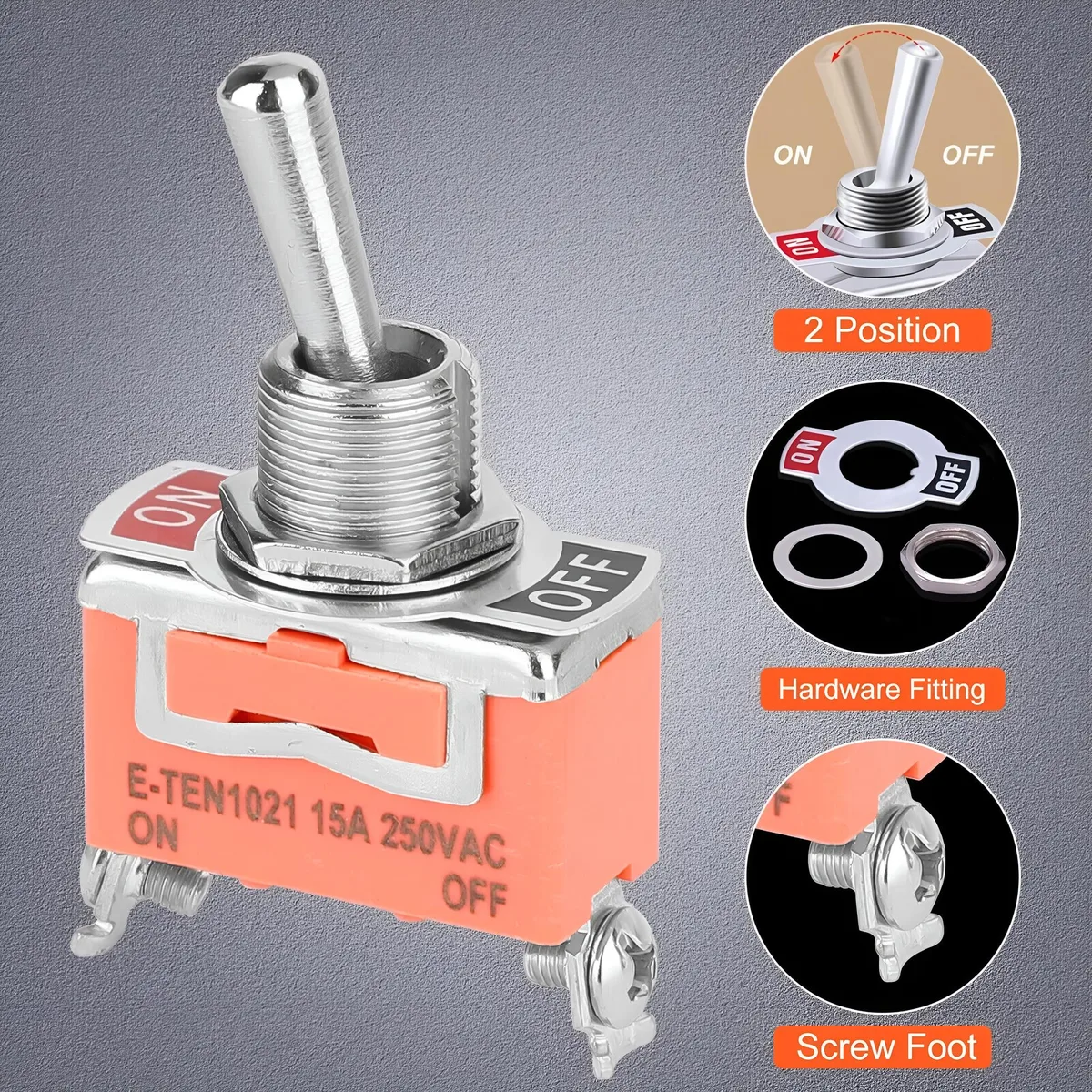 JacobsParts Inc. JacobsParts Inc. TOGGLE-A 15A 125V SPST Waterproof Toggle Disconnect ORG — product photo