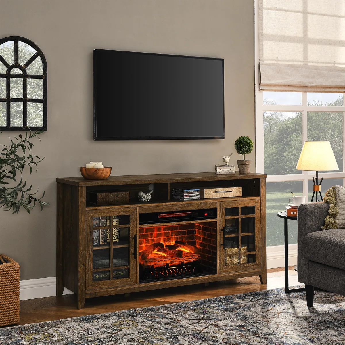 tuphen tuphen 55 inch TV Media Stand Electric Fireplace Reclaimed Barnwood 1500W 5000 BTU — product photo