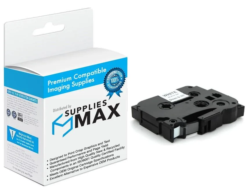 SuppliesMax SuppliesMax Brother TZE-221 Label Tape 9mm x 8m Black/White — product photo