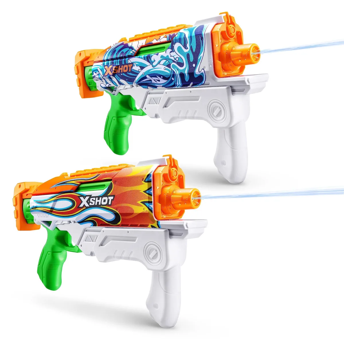 Two yellow water blasters with fast-fill tanks and pump action grips
