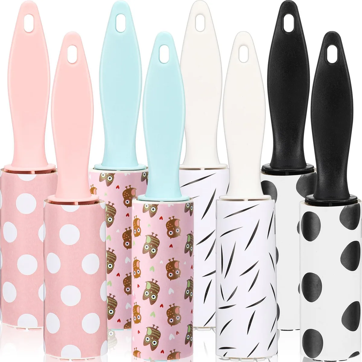 Eight mini lint rollers in a compact pack