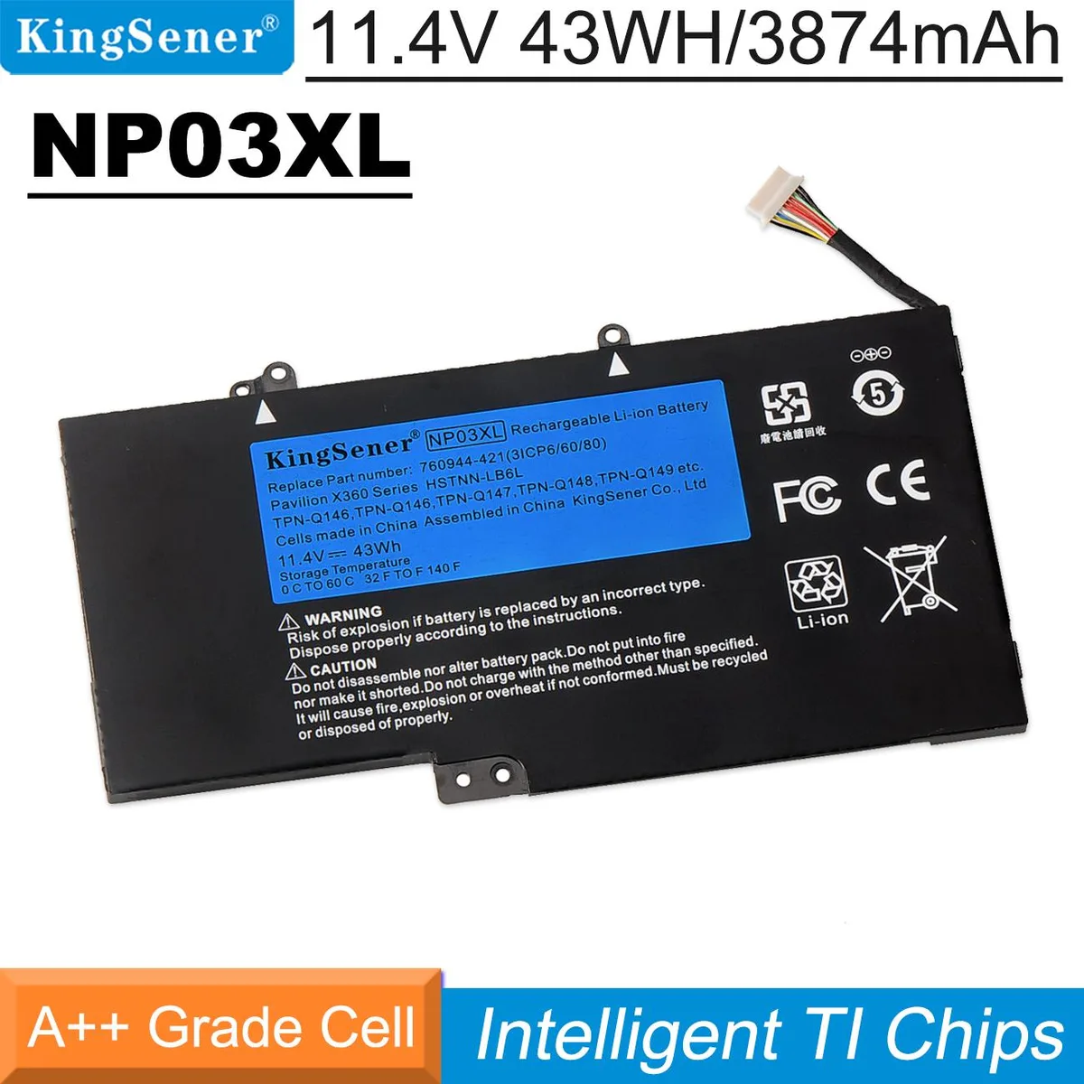 KingSener KingSener NP03XL laptop battery 43WH 11.4V for HP Pavilion X360 13-A010DX ENVY x360 15-u010dx — product photo