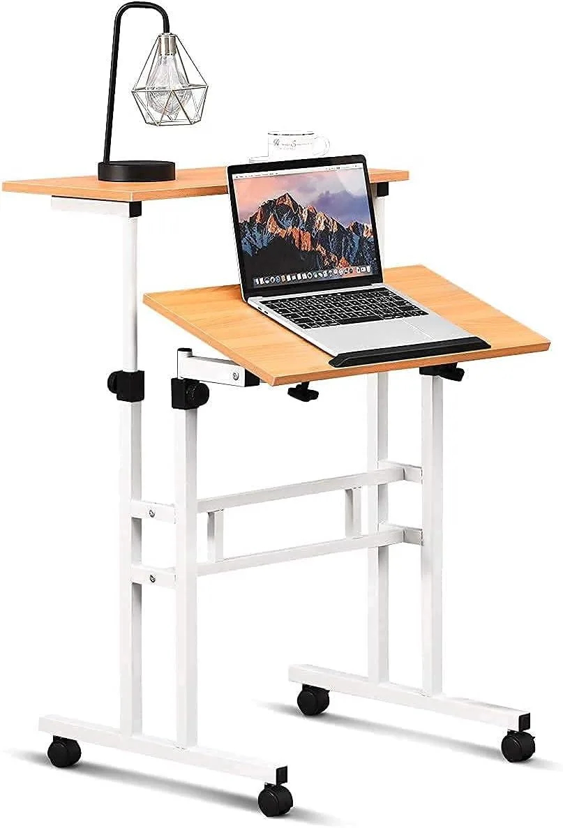 BFKK BFKK Mobile Standing Desk Walnut 24x12 Height 28.5-49 Tilting Top 360 Wheels — product photo
