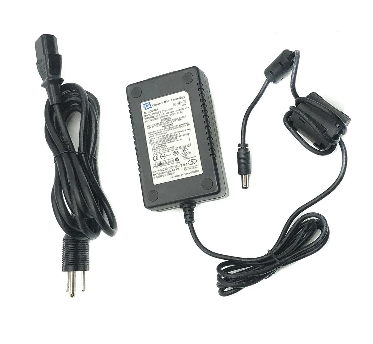 Black rectangular power adapter with detachable power cord