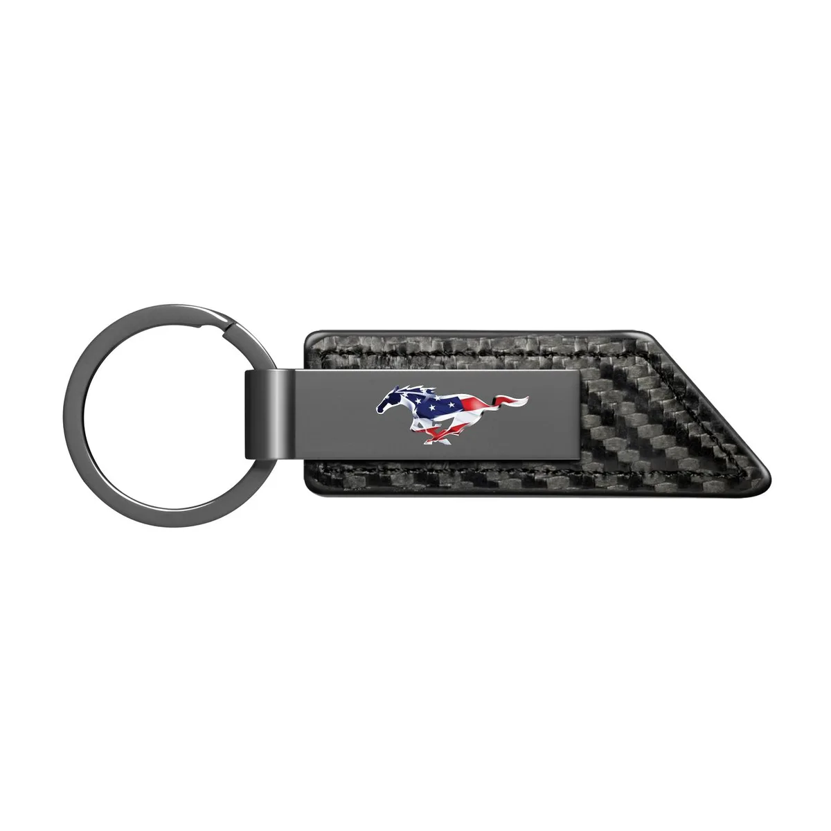 iPick Image, LLC iPick Image, LLC Mustang USA Flag Gunmetal Black Carbon Fiber Leather Key Chain — product photo