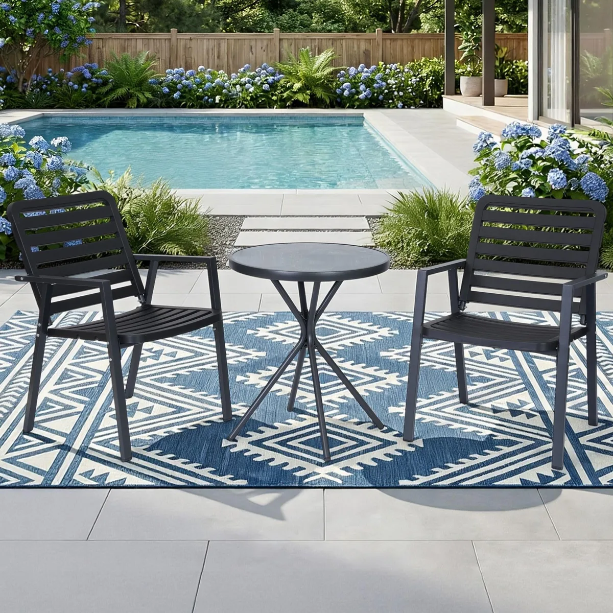 VANBOW VANBOW 3 Piece Bistro Set Black 23.6in Table 2 Chairs — product photo