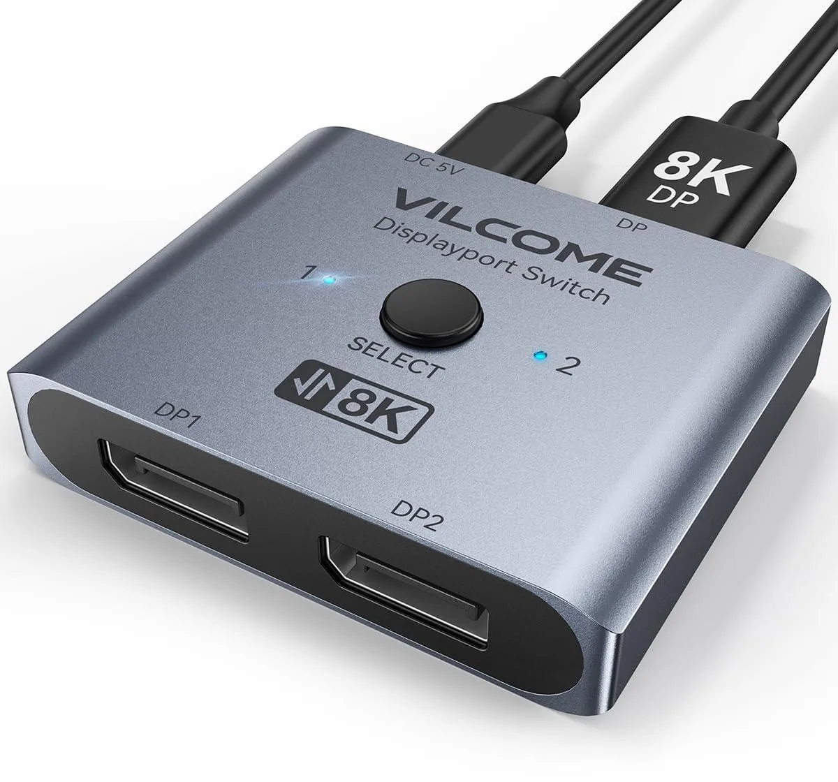 KEHIPI KEHIPI DPS-VI DisplayPort 1.4 Switch 2 in 1 Out 1 in 2 Out 8K 60Hz Grey — product photo