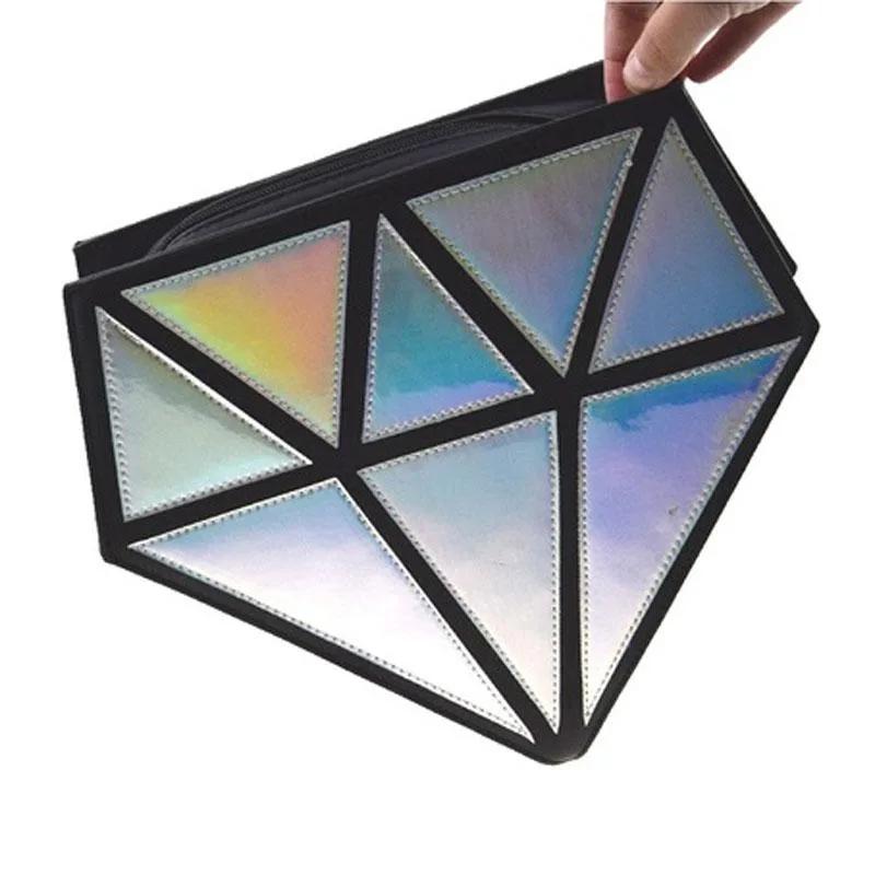 DAXINQI DAXINQI Diamond Shape PU Leather Makeup Bag Silver 29 x 27 x 4cm 10 Pockets — product photo