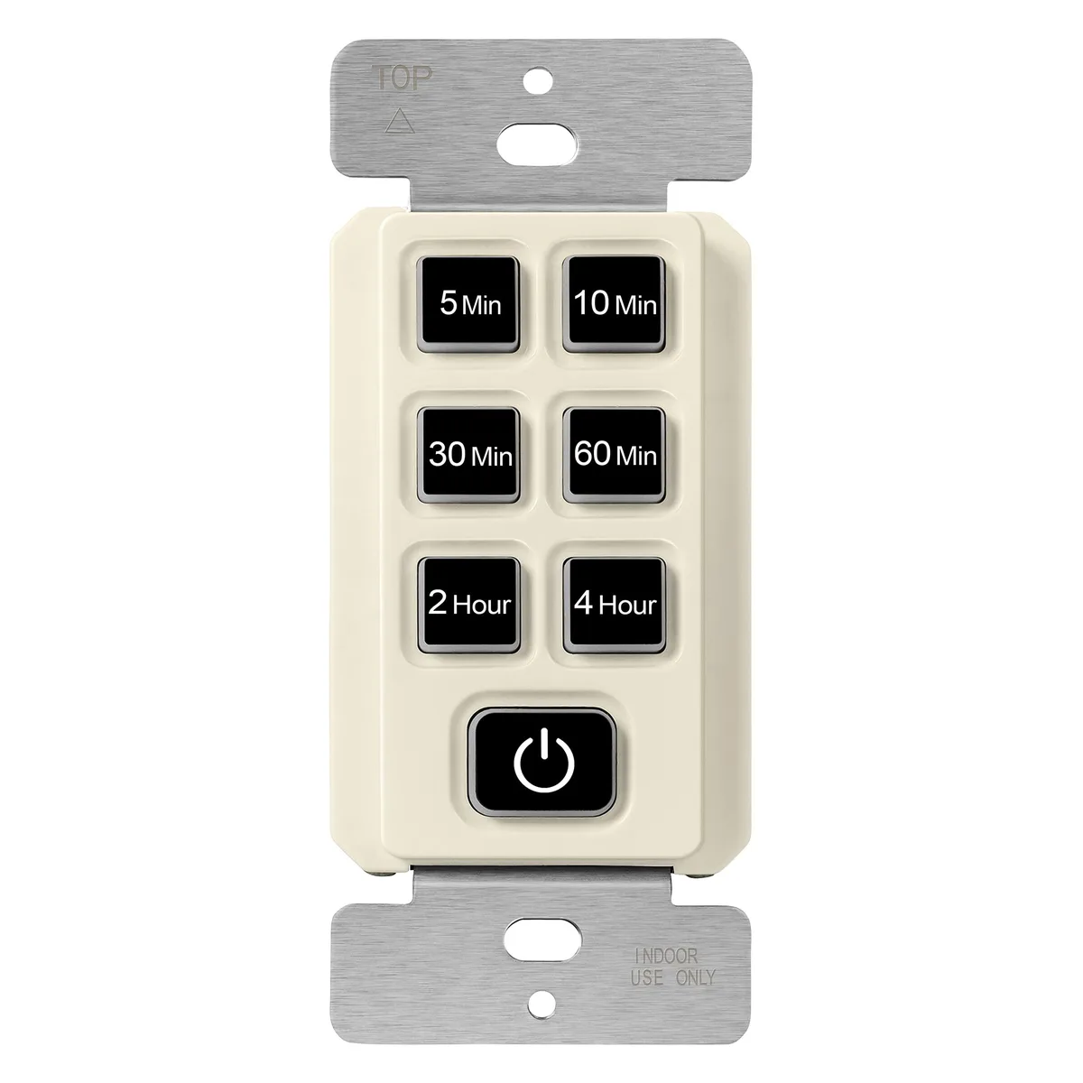 Rectangular light almond wall switch with six timer buttons and blue LED indicator