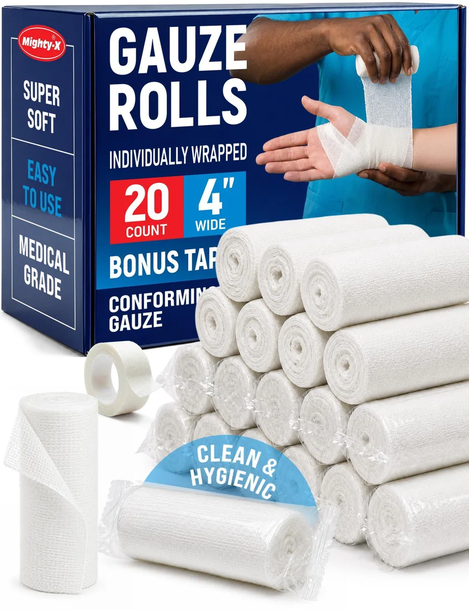  Mighty-X Elastic Gauze Rolls 20pk 4" x 4.1yd White — product photo