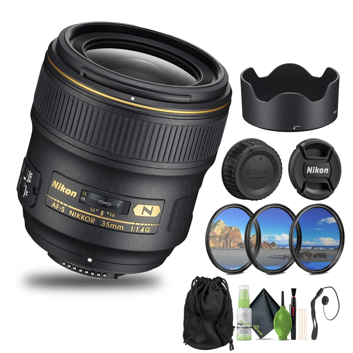 Nikon Inc Nikon AF-S NIKKOR 35mm f/1.4G Lens (2198) + Filter Kit + Cap Keeper — product photo