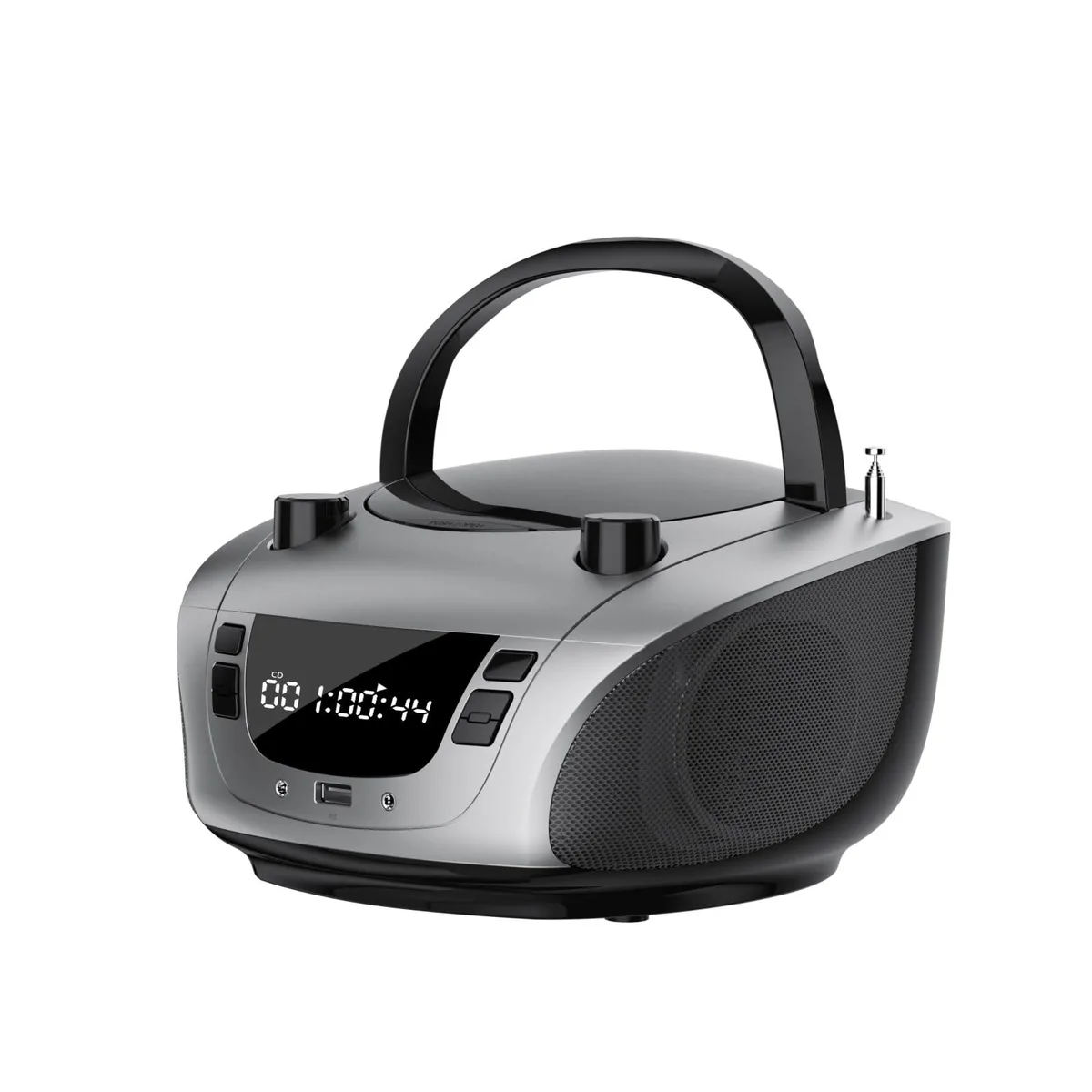  LONPOO LP-D11 Gray CD Boombox FM AM Bluetooth USB AUX 8.7x8.3x5.1 — product photo