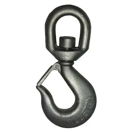 Metal lifting hook with safety latch, silver finish