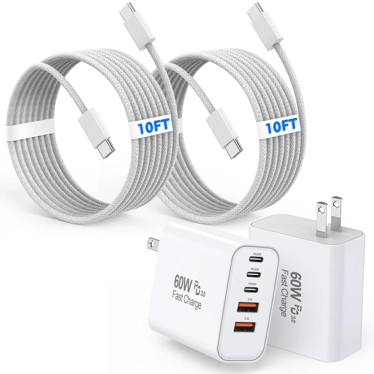 Kootion Kootion 60W 5-Port USB-C Charger 2-Pack 10FT Cable — product photo
