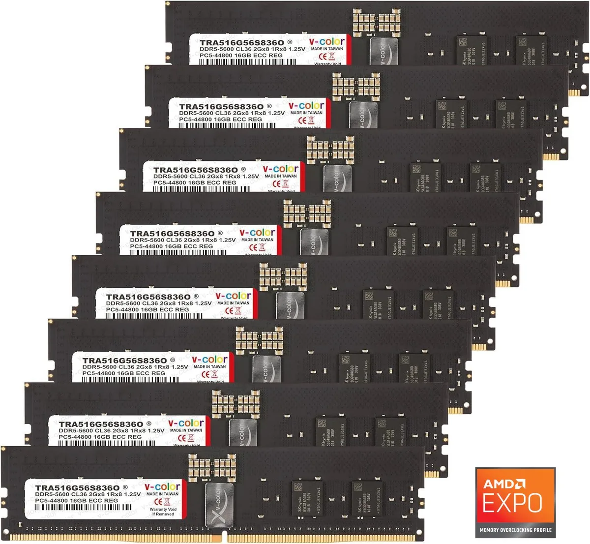 V-color V-color WRX90 OC R-DIMM 128GB (8x16GB) DDR5 5600 CL36 ECC Registered 1.25V AMD EXPO — product photo