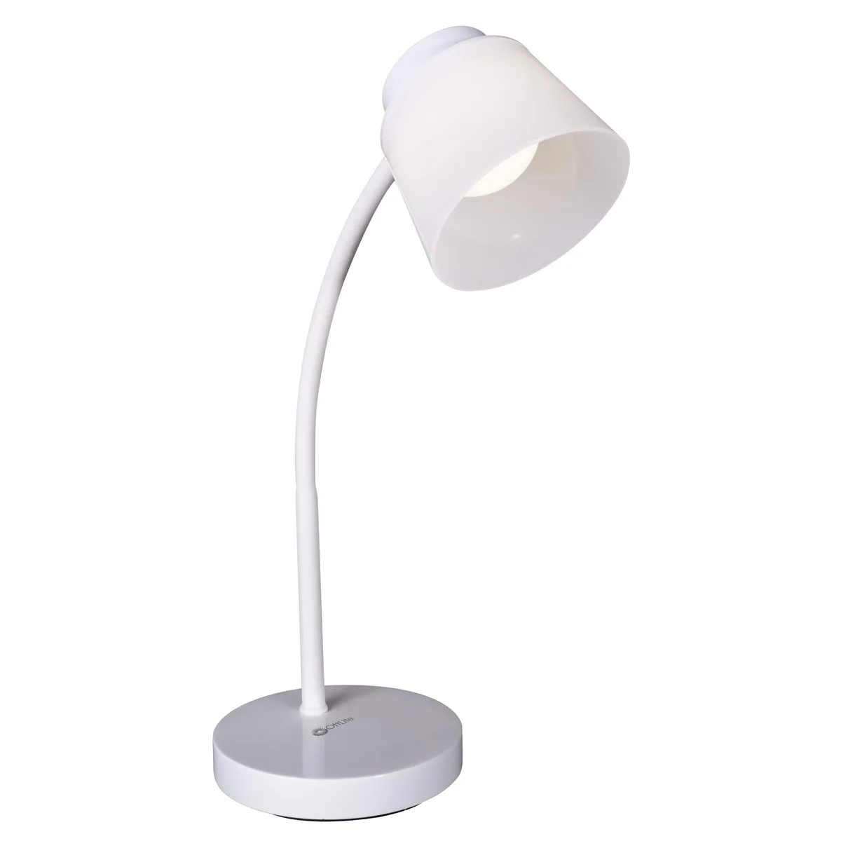 White round desk lamp with flexible neck and touch controls, 13.5 inches tall