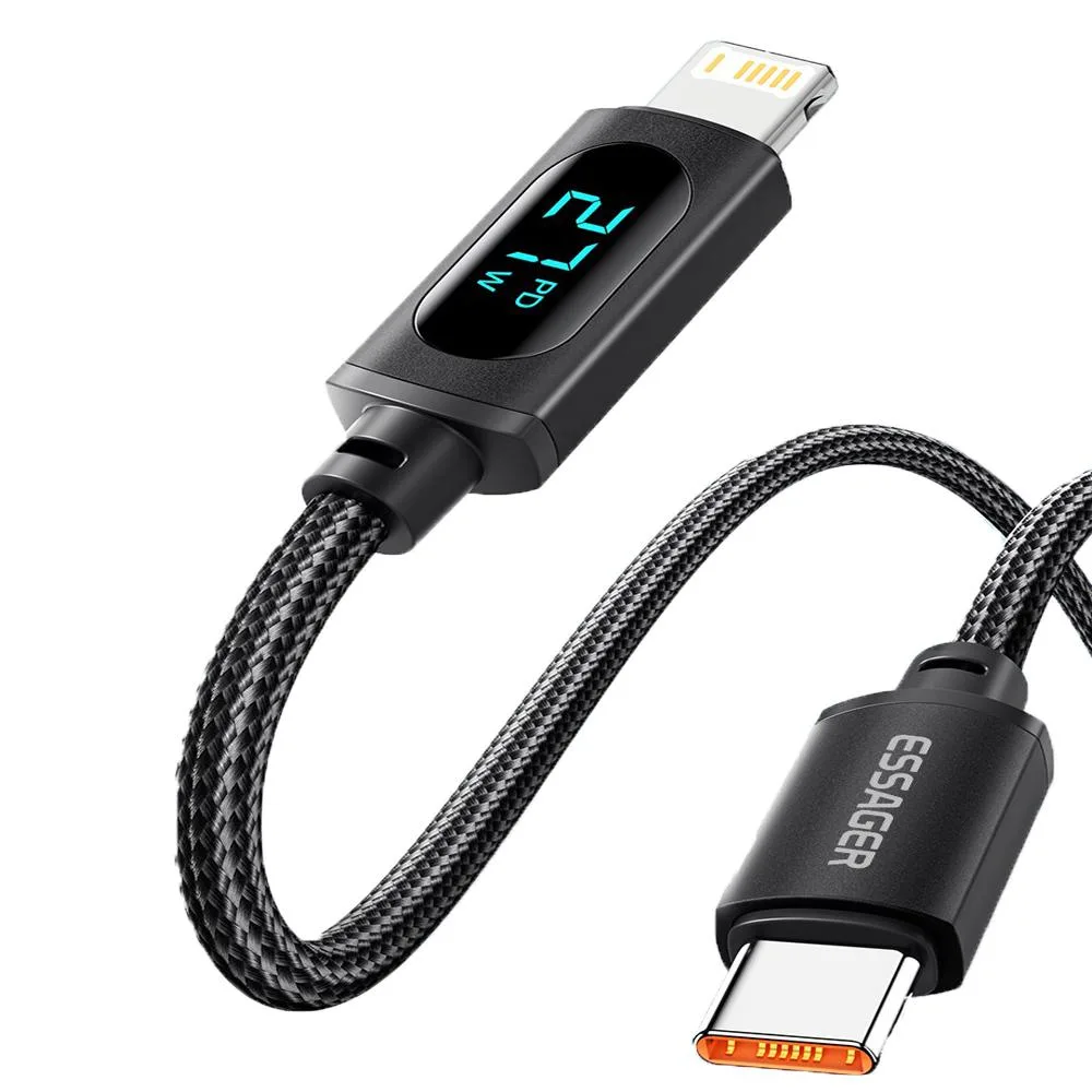LUOM LUOM Essager XRI 29W USB-C to Lightning Cable with LED Display 3.3 ft Black — product photo